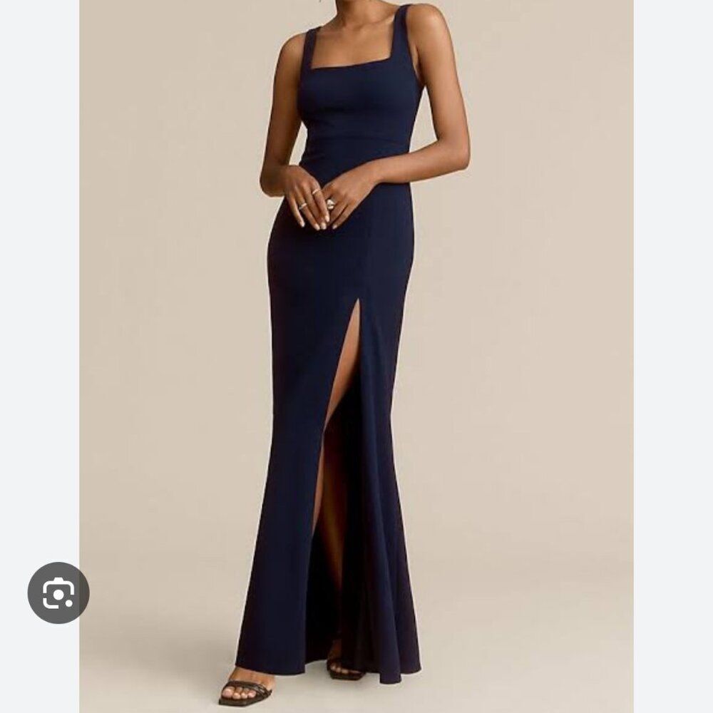 BHLDN Blake Square-Neck Stretch Crepe Navy Maxi Dress Size M.